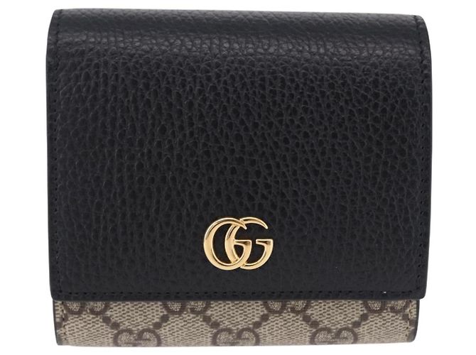 Portafoglio GUCCI GG Supreme in PVC e Pelle Beige Oro 598587 Auth 193589M D'oro - vista 2