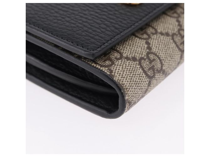 Portafoglio GUCCI GG Supreme in PVC e Pelle Beige Oro 598587 Auth 193589M D'oro - vista 8