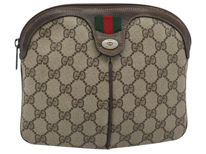 Borsa GUCCI GG Supreme Web Sherry Line PVC Beige Oro 904 02 647 Auth 193581 D'oro - vista 2