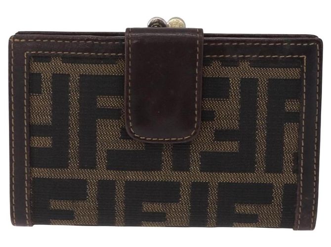 FENDI Zucca Canvas Bifold Wallet Black Brown Auth bs36409 - view 2