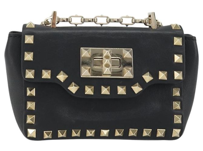 Borsa a tracolla VALENTINO con borchie in pelle nera e oro Auth BA14207A Nero D'oro - vista 13