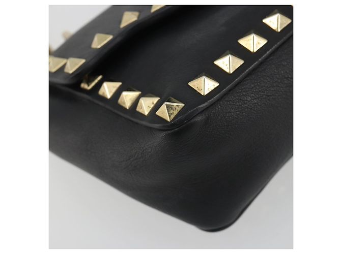Borsa a tracolla VALENTINO con borchie in pelle nera e oro Auth BA14207A Nero D'oro - vista 14