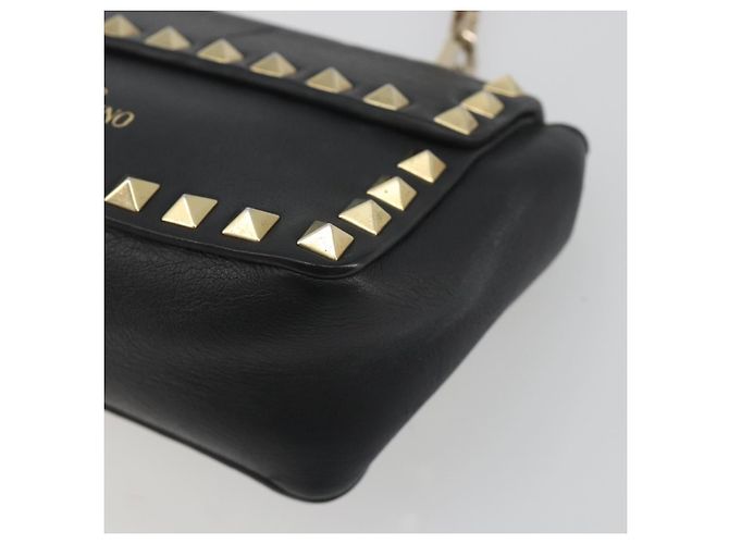 Borsa a tracolla VALENTINO con borchie in pelle nera e oro Auth BA14207A Nero D'oro - vista 15