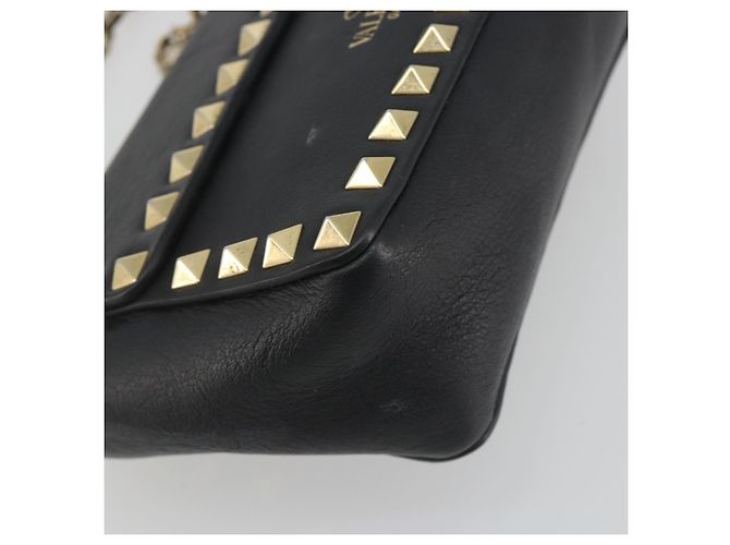 Borsa a tracolla VALENTINO con borchie in pelle nera e oro Auth BA14207A Nero D'oro - vista 16