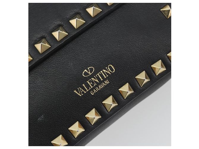 Borsa a tracolla VALENTINO con borchie in pelle nera e oro Auth BA14207A Nero D'oro - vista 17