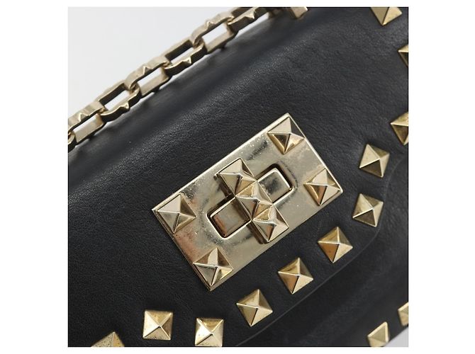 Borsa a tracolla VALENTINO con borchie in pelle nera e oro Auth BA14207A Nero D'oro - vista 18