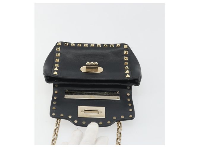 Borsa a tracolla VALENTINO con borchie in pelle nera e oro Auth BA14207A Nero D'oro - vista 19
