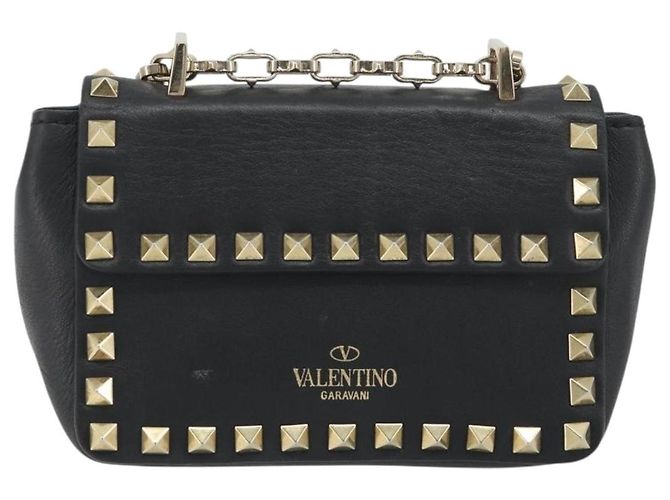 Borsa a tracolla VALENTINO con borchie in pelle nera e oro Auth BA14207A Nero D'oro - vista 2