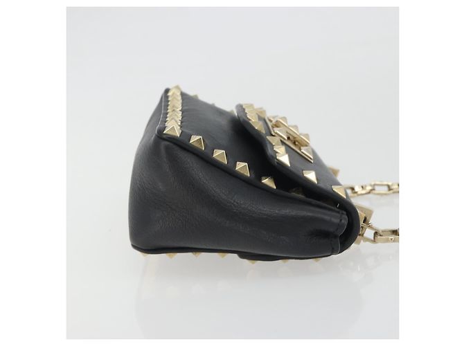 Borsa a tracolla VALENTINO con borchie in pelle nera e oro Auth BA14207A Nero D'oro - vista 3