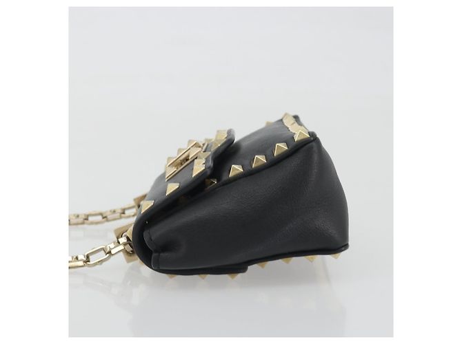 Borsa a tracolla VALENTINO con borchie in pelle nera e oro Auth BA14207A Nero D'oro - vista 4