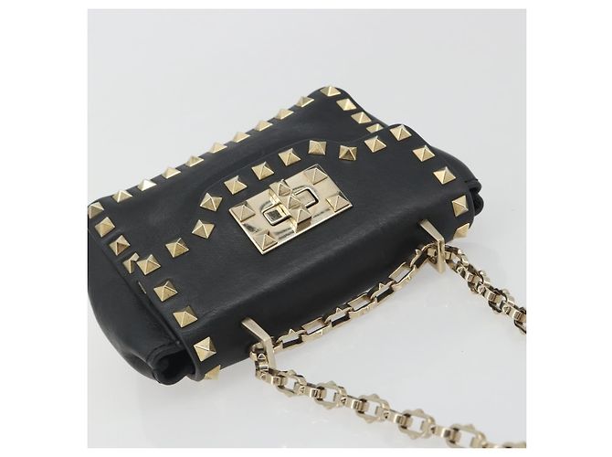 Borsa a tracolla VALENTINO con borchie in pelle nera e oro Auth BA14207A Nero D'oro - vista 6