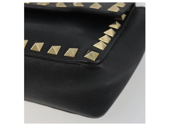 Borsa a tracolla VALENTINO con borchie in pelle nera e oro Auth BA14207A Nero D'oro - vista 9