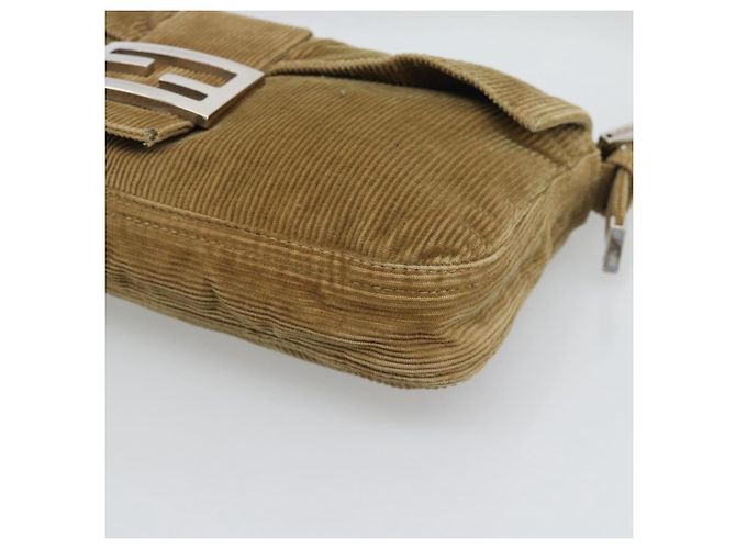 Borsa a tracolla FENDI Mamma Baguette in velluto a coste beige argento Auth 193421V - vista 10