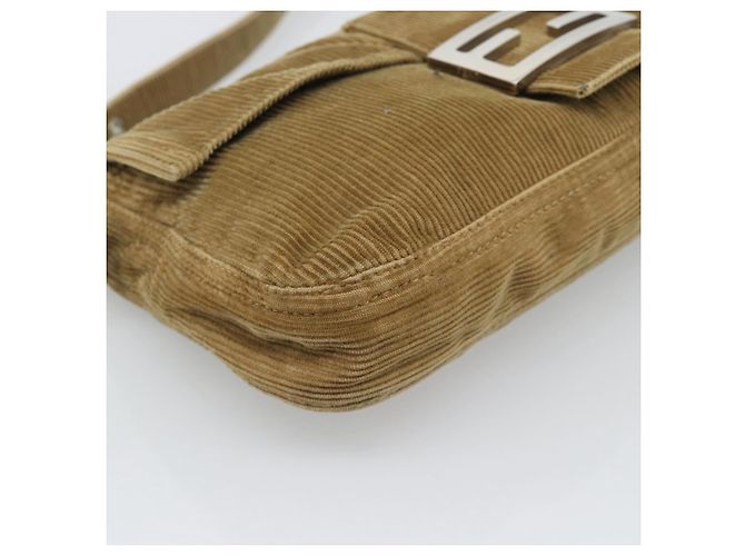 Borsa a tracolla FENDI Mamma Baguette in velluto a coste beige argento Auth 193421V - vista 11