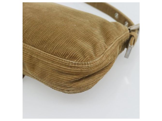Borsa a tracolla FENDI Mamma Baguette in velluto a coste beige argento Auth 193421V - vista 12