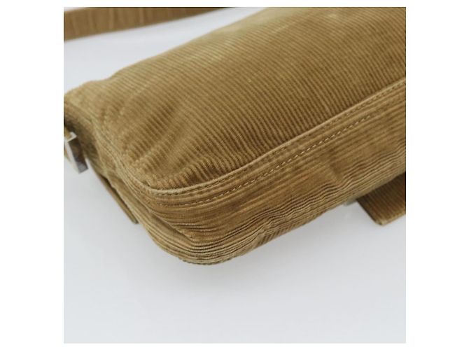 Borsa a tracolla FENDI Mamma Baguette in velluto a coste beige argento Auth 193421V - vista 13