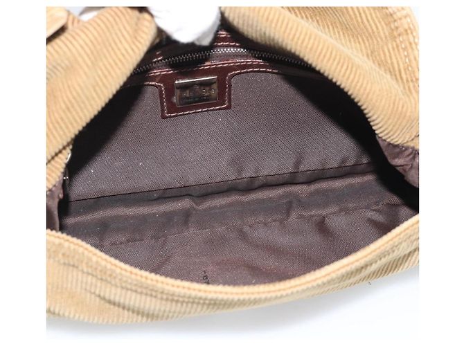 Borsa a tracolla FENDI Mamma Baguette in velluto a coste beige argento Auth 193421V - vista 16