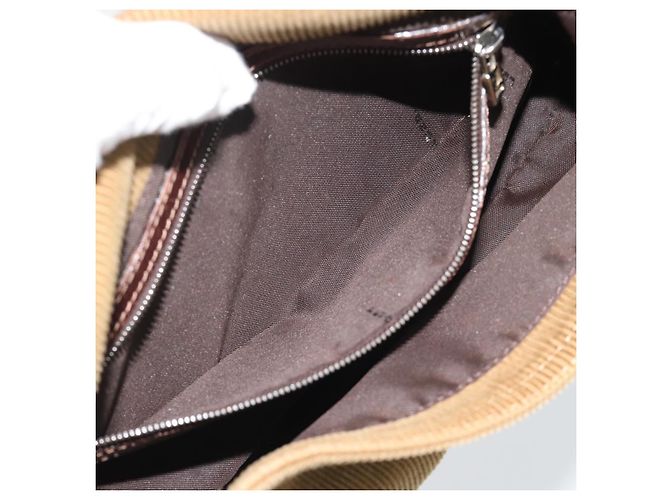 Borsa a tracolla FENDI Mamma Baguette in velluto a coste beige argento Auth 193421V - vista 20