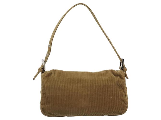 Borsa a tracolla FENDI Mamma Baguette in velluto a coste beige argento Auth 193421V - vista 3