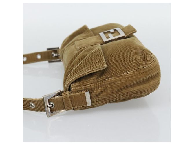 Borsa a tracolla FENDI Mamma Baguette in velluto a coste beige argento Auth 193421V - vista 4