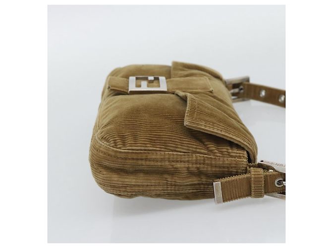 Borsa a tracolla FENDI Mamma Baguette in velluto a coste beige argento Auth 193421V - vista 5