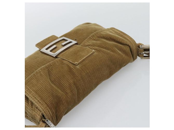 Borsa a tracolla FENDI Mamma Baguette in velluto a coste beige argento Auth 193421V - vista 6
