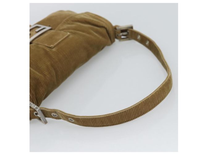 Borsa a tracolla FENDI Mamma Baguette in velluto a coste beige argento Auth 193421V - vista 7