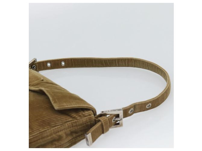 Borsa a tracolla FENDI Mamma Baguette in velluto a coste beige argento Auth 193421V - vista 8