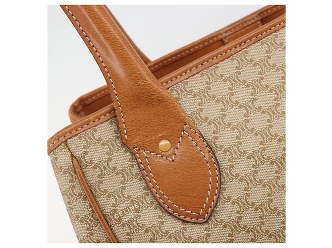 Céline Bolsa Tote CELINE Macadam Canvas PVC Bege Ouro Auth 193577 Dourado - vista 15