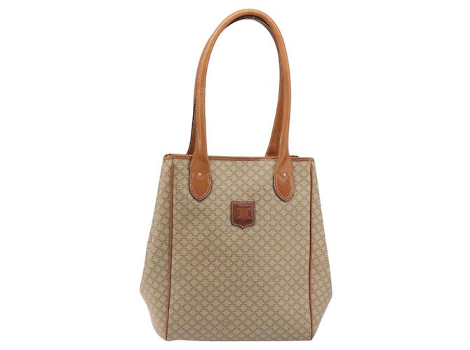 Céline Bolsa Tote CELINE Macadam Canvas PVC Bege Ouro Auth 193577 Dourado - vista 2