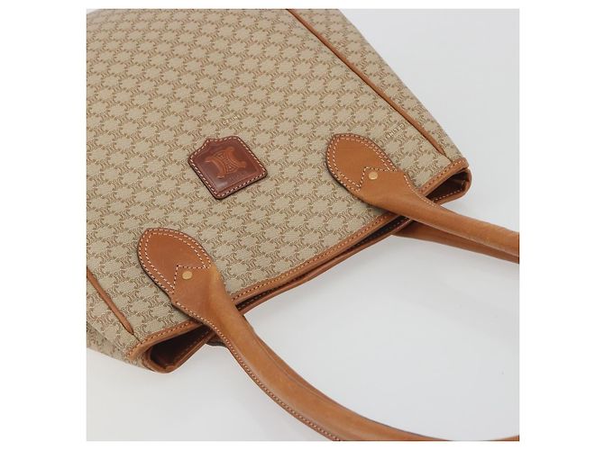 Céline Bolsa Tote CELINE Macadam Canvas PVC Bege Ouro Auth 193577 Dourado - vista 6