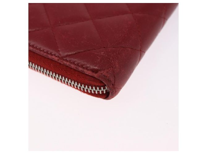 CHANEL Matelasse Long Wallet Lamb Skin Red Silver CC Auth bs36449 Silvery - vista 11