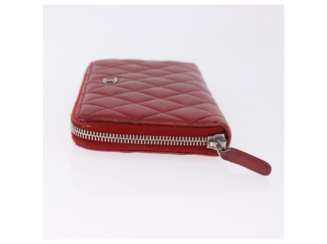 CHANEL Matelasse Long Wallet Lamb Skin Red Silver CC Auth bs36449 Silvery - vista 6