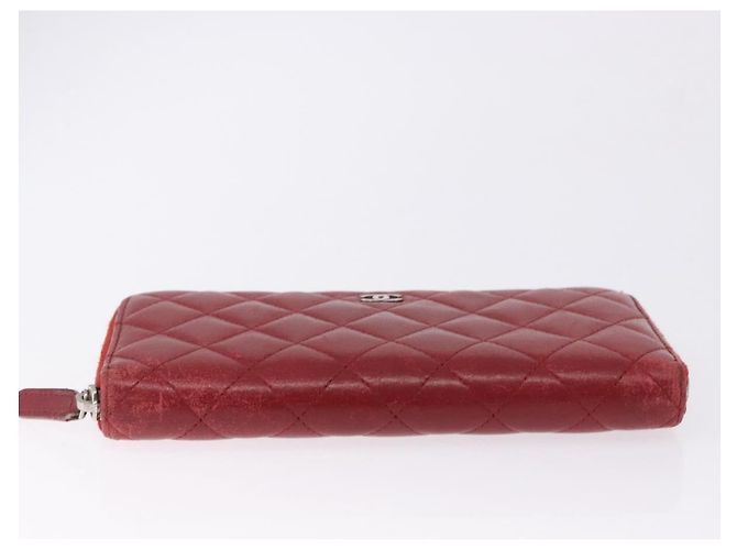 CHANEL Matelasse Long Wallet Lamb Skin Red Silver CC Auth bs36449 Silvery - vista 8