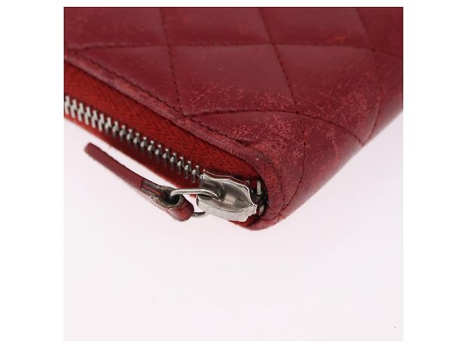 CHANEL Matelasse Long Wallet Lamb Skin Red Silver CC Auth bs36449 Silvery - vista 9