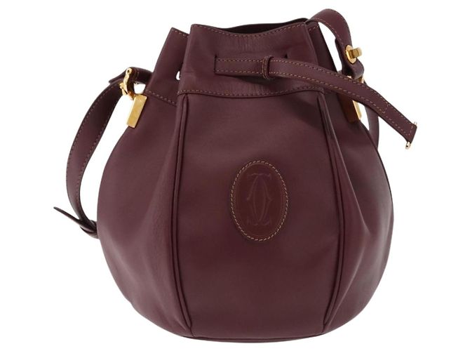 Borsa a Spalla CARTIER Must Line Pelle Bordeaux Oro Auth 194109A D'oro Bordò - vista 2