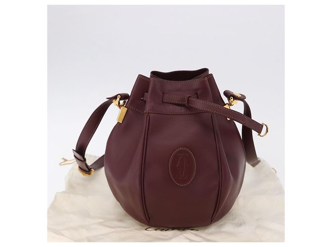 Borsa a Spalla CARTIER Must Line Pelle Bordeaux Oro Auth 194109A D'oro Bordò - vista 21