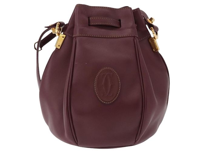 Borsa a Spalla CARTIER Must Line Pelle Bordeaux Oro Auth 194109A D'oro Bordò - vista 3