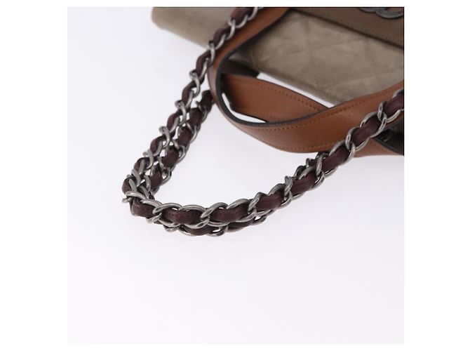 CHANEL Matelasse Chain Hand Bag Leather 2way Brown Silver CC Auth bs36367 Marrone Argento - vista 10