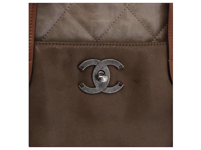 CHANEL Matelasse Chain Hand Bag Leather 2way Brown Silver CC Auth bs36367 Marrone Argento - vista 18