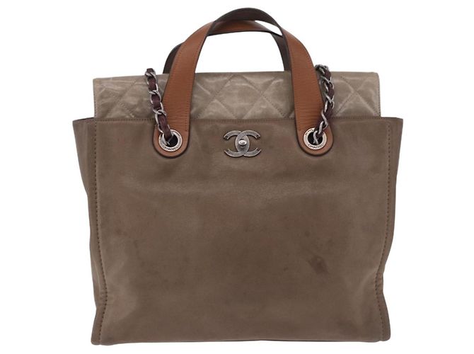 CHANEL Matelasse Chain Hand Bag Leather 2way Brown Silver CC Auth bs36367 Marrone Argento - vista 2