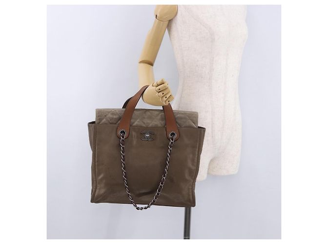 CHANEL Matelasse Chain Hand Bag Leather 2way Brown Silver CC Auth bs36367 Marrone Argento - vista 28
