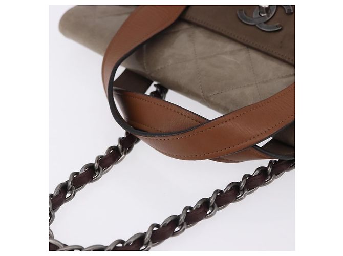 CHANEL Matelasse Chain Hand Bag Leather 2way Brown Silver CC Auth bs36367 Marrone Argento - vista 8
