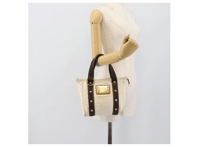LOUIS VUITTON Antigua Cabas PM Tote Bag White Brown M40036 LV Auth bs36588 Marrone Bianco - vista 21