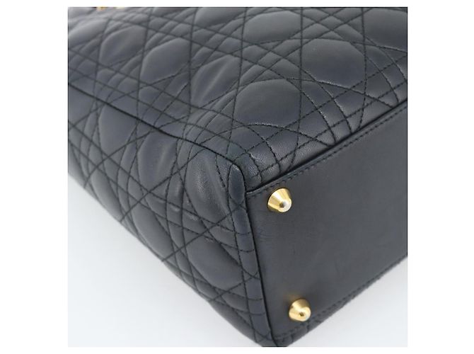 Borsa Christian Dior Lady Dior Canage in pelle di agnello nera e oro Auth 194778V Nero D'oro - vista 11
