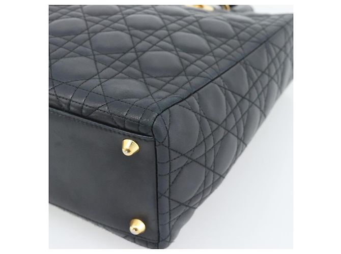 Borsa Christian Dior Lady Dior Canage in pelle di agnello nera e oro Auth 194778V Nero D'oro - vista 12