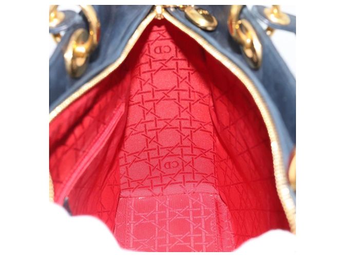 Borsa Christian Dior Lady Dior Canage in pelle di agnello nera e oro Auth 194778V Nero D'oro - vista 18