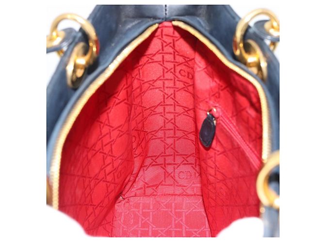 Borsa Christian Dior Lady Dior Canage in pelle di agnello nera e oro Auth 194778V Nero D'oro - vista 19