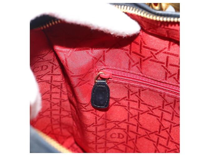 Borsa Christian Dior Lady Dior Canage in pelle di agnello nera e oro Auth 194778V Nero D'oro - vista 20