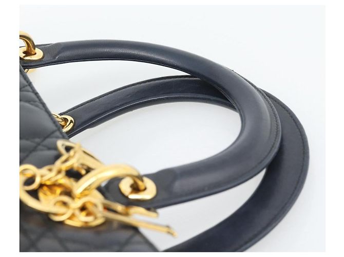 Borsa Christian Dior Lady Dior Canage in pelle di agnello nera e oro Auth 194778V Nero D'oro - vista 8